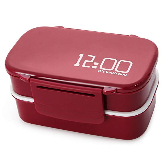 Japan Style Double Tier Bento eco Lunch Box PP Cute Meal Box Tableware Microwave Oven Eco-Friendly (Red)