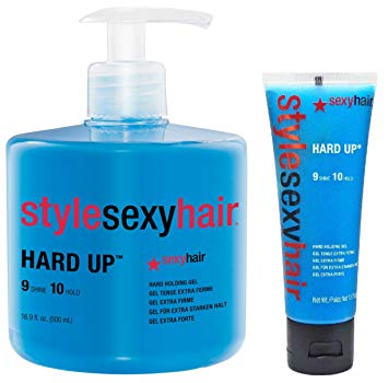 Sexy Hair Hard Up Gel Pump Bottle (16.9 Ounce) with Travel Hard Up Gel (1.7 Ounce)