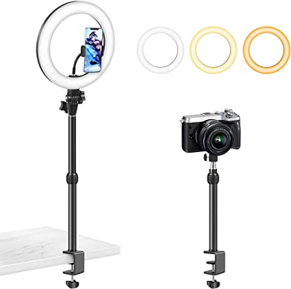 Computer Ring Light with Desk Mount Stand & Phone Holder for Streaming-12'' Desktop Ring Light Desk lamp with 1/4" Thread Ball Head for Zoom Meeting,Video Conference/Recording,for Camera/Webcam/Phone