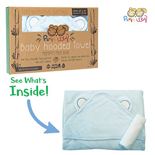 Hooded Baby Towel and Washcloth LUXURY Set | Extra Soft 600 GSM 100% Bamboo for Infant, Toddler, Newborn and Kids Great for Boys and Girls at Bath Time, Pool and Beach Superior to Organic Terry Cotton