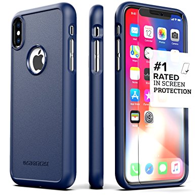 iPhone X Case, SaharaCase dBulk Protection Kit with [ZeroDamage Tempered Glass Screen Protector] Slim Fit Anti-Slip Grip [Shockproof Bumper with Hard Back] iPhone 10 (Navy)