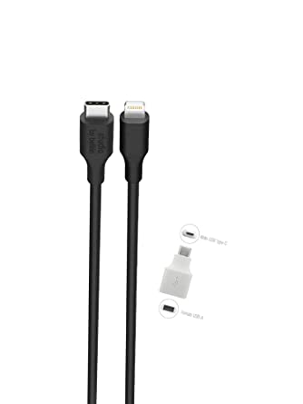 Belkin Studio 3.0 Charge 5ft Black USB-C to Lightning Cable Fast with C to A OTG Adapter - iPhone USB-C Cable for iPhone 12,11,11 Pro Max, XS, XS Max, XR, X, MacBook, iPad MFi-Certified