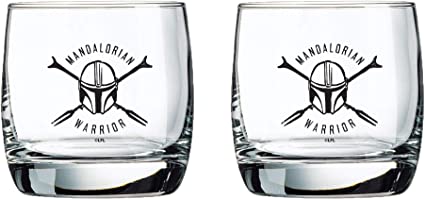 The Mandalorian Glass Set (Warrior) - 10 oz. Capacity - Glasses 2-Pack - Star Wars Design - Heavy Base