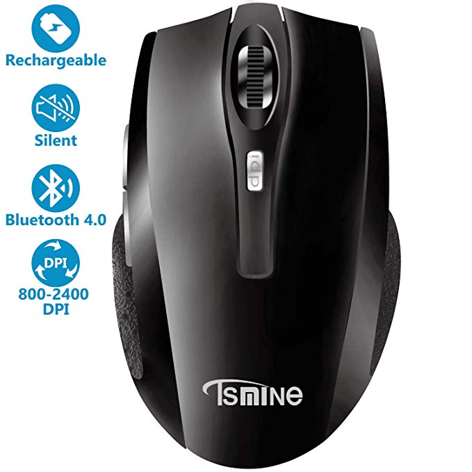 Rechargeable Bluetooth Wireless Mouse - Tsmine Optical Mouse Ergonomic Mouse with 5 Adjustable DPI Levels & Silent Clicks & 6 Buttons for Laptop, PC, MacBook Air/Pro, Android OS