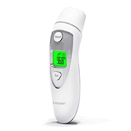 Medical Forehead and Ear Thermometer for Baby, Kids and Adults - Infrared Digital Thermometer with Fever Indicator, CE and FDA Approved (White/Silver)