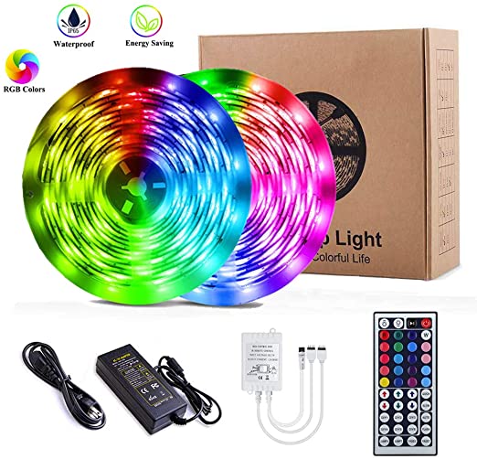 LED Strip Lights,YORMICK 10M Strips Lighting Kit IP65 Waterproof 300LEDs 5050 RGB 12V Power Adapter 44 Key IR Remote Control Color Changing LED Strip Light for Garden Bar Party Home Decorations