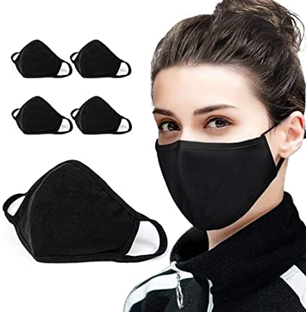 5 PCS Cotton Anti-dust Mouth Face Mask Protect Cover Bandana Balaclavas, 2-Layer Unisex Reusable Fashion Washable face mask (Pack 5, Black) - UK SELLER