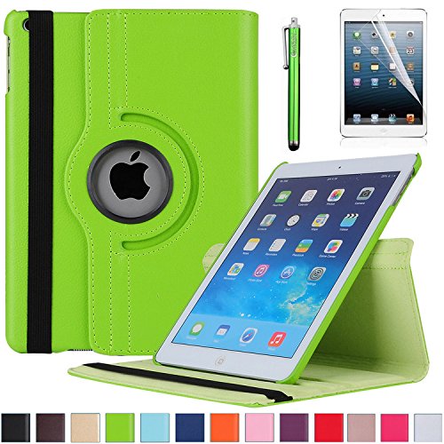 Mini 1/2/3 Case, AiSMei Rotating Stand Case Cover For Apple iPad Mini / iPad mini Retina / iPad mini 3, [Auto Wake Up/Sleep Function] [Bonus Film Stylus] -Green
