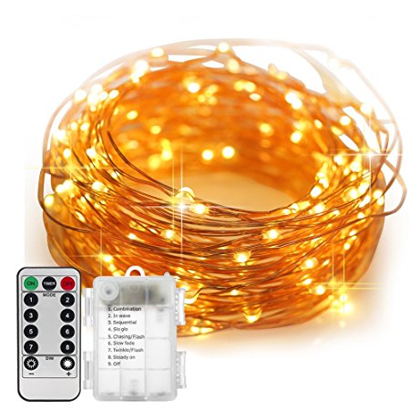 Fairy Lights Battery Operated YIHONG 8 Modes String Lights 39FT Copper Wire 120 LED Starry Lights Firefly Lights Remote Control with Timer for Wedding Halloween Christmas Party Decor (Warm White)