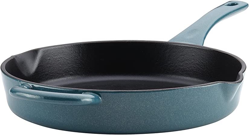Ayesha Curry Cast Iron Enamel Skillet with Pour Spouts, 10-Inch, Twilight Teal