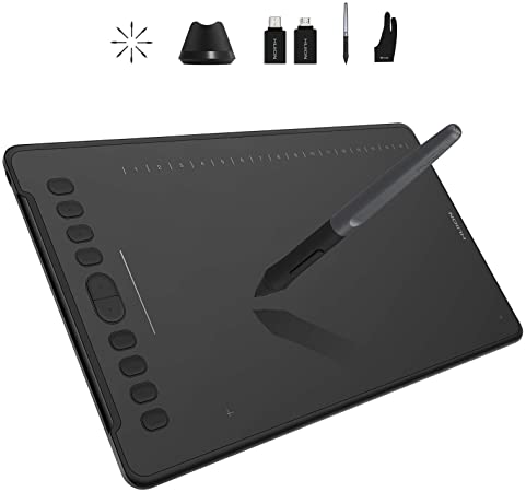 Huion Inspiroy H1161 Graphics Drawing Tablet and Digital Pen PW100, Black Artist Glove, Replacement Nibs 8PCS PN04, USB Adapters Included