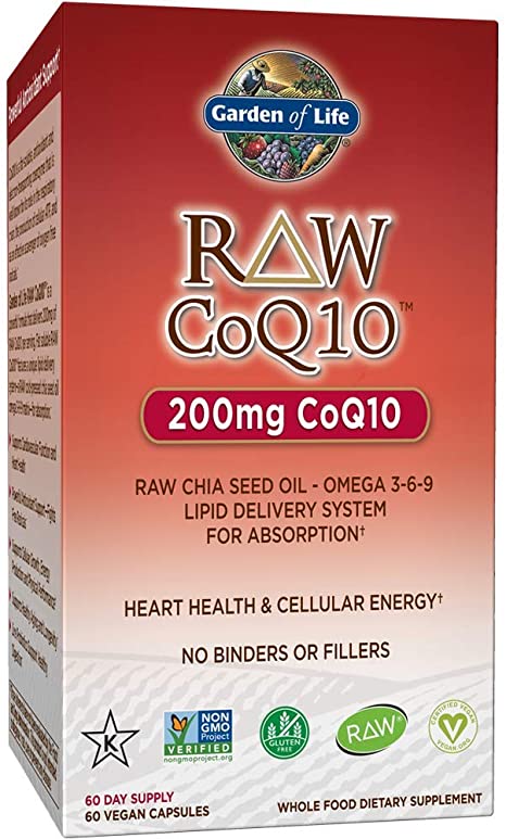 Garden of Life Vegetarian Omega 3 6 9 Supplement - Raw CoQ10 Chia Seed Oil Whole Food Nutrition with Antioxidant Support, 60 Capsules