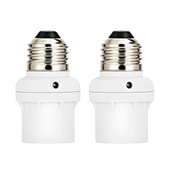 DEWENWILS Light Sensor Socket for Light Fixtures, Automatic Dusk to Dawn Light Bulb Sockets, Compatible with Incandescent/CFL/LED/Halogen Bulbs, 2 Pack