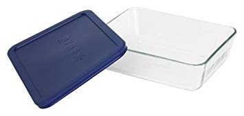 Pyrex Simply Store 6-Cup Rectangular Glass Food Storage Dish,Blue (2 Pack)