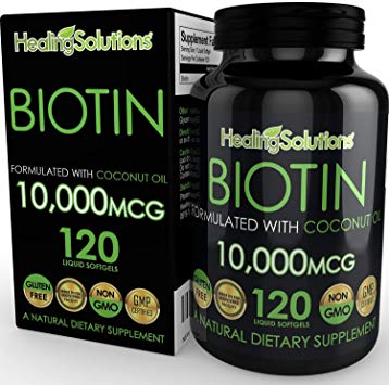 Biotin 10000 MCG (Vitamin B7) Enhanced with Coconut Oil - All Natural Supplement Perfect Hair and Nail Vitamins for Women and Men - Incredibly High Potency Biotin Capsules - 120 Pills