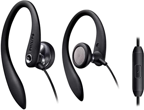 Philips Audio SHS3305BK/10 Flexible Earhook Headphones with Mic, Black