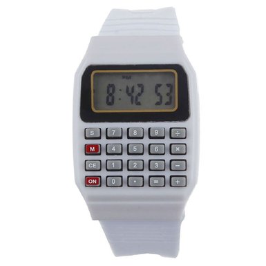 Unsex Silicone Multi-Purpose Date Time Electronic Wrist Calculator Watch White
