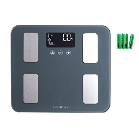 Longtek - Body Fat Scale FDA Approved Super Size350*300mm Tempered Panel 440lb. Digital Weighting Scale, Large Digital Backlit LCD, 10User Auto Recognition, Elegant Gray
