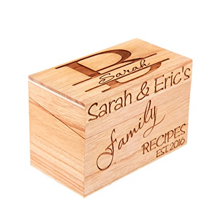 LGU(TM) Monogrammed Personalized Custom Family Recipe Box Wood Box