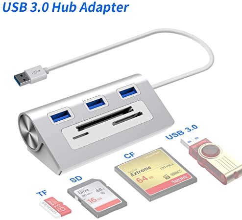 USB 3.0 Hub Adapter, Rocketek Portable Aluminum 3 Ports USB 3.0 Data Hub Docking Station with 3-Slots Card Reader Combo for TF/SD/CF Card Support PC, iMac, MacBook Pro, Laptop, Surface, Hard Drives