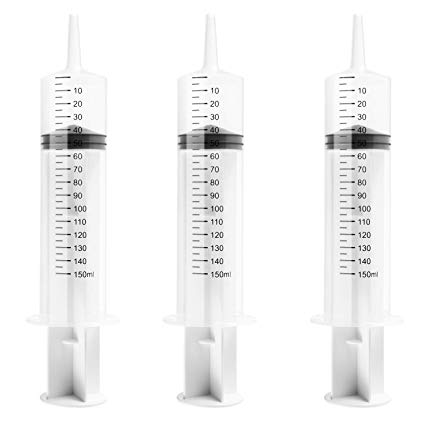 3 Pack 150ml Syringes, Large Plastic Syringe for Scientific Labs and Liquid Dispensing Metric Multiple Uses
