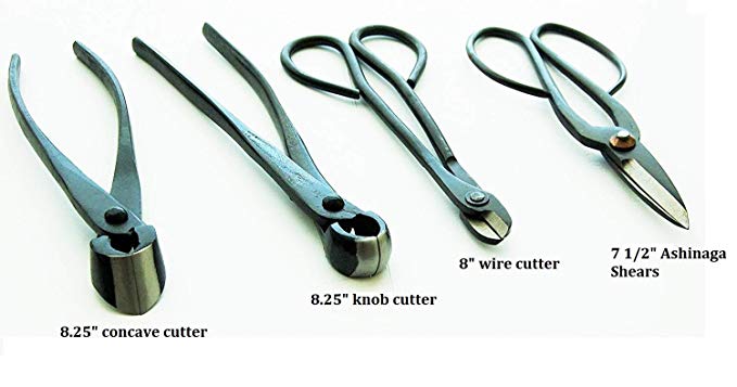 U-nitt Premium 4-pc Bonsai Tool Set Carbon Steel: Concave Cutter; Knob Cutter; Wire Cutter; Ashinaga: in a Leather Case