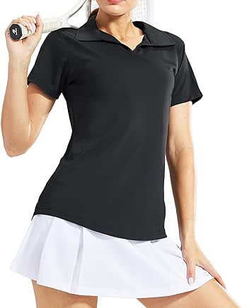 MIER Women's Golf Polo Shirts Collared V Neck Short Sleeve Tennis Shirt, Dry Fit, Moisture Wicking