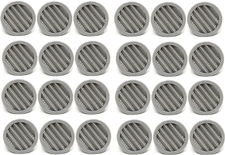 2" Round Plastic Louver Soffit Air Vent Reptile Screen Grille Cover Multiple Colors/Quantities (24, Grey)