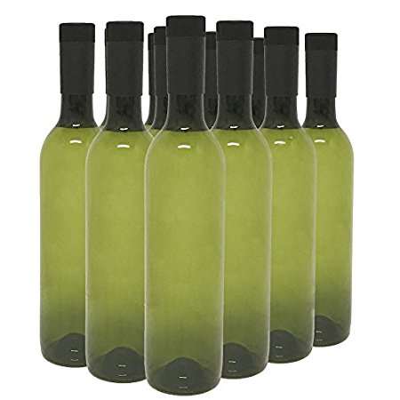 Plastic Wine Bottles & Screw Caps, Green, 750ml - Pack of 12
