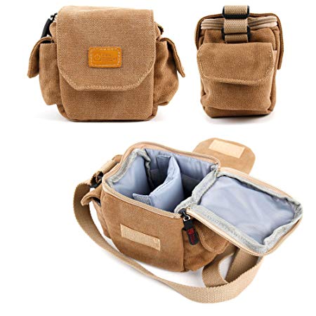 DURAGADGET Light Brown Small Sized Vintage Canvas Carry Bag for the Canon EOS M100