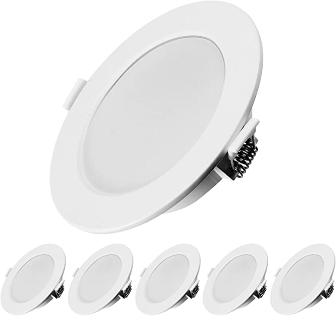 KINGSO 6 Pack LED Recessed Ceiling Spotlights Ultra-Thin IP44 7W 230V 90-120mm Warm White 3000K Beam Angle 120° Spotlight Downlight Lighting for Bathroom Living Room Kitchen [Energy Class A ]