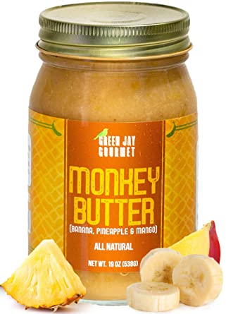 Green Jay Gourmet Monkey Butter - All-Natural, Gluten-Free Banana Butter - Pineapple Spread with Bananas & Mango - Gourmet Fruit Butter - No Corn Syrup, Preservatives or Trans-Fats - 19 Ounces
