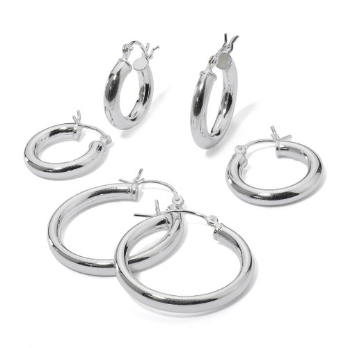 3 Pair Hoop Earrings Set in 925 Sterling Silver 3mm wide