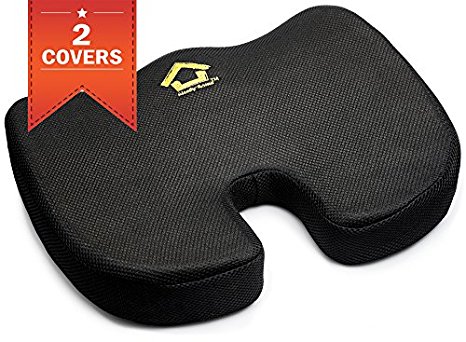 Seat Cushion Memory Foam Tailbone Cushion (  2 Removable Covers) – Total Relief Sciatica Cushion - Orthopedic Seat Cushion for Car, Office, Wheelchair and More – Portable and Washable Coccyx Cushion