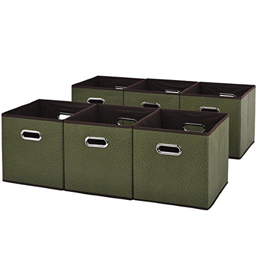 VCCUCINE Collapsible Fabric Cloth Storage Bins, 6 pack Army Green Organizer Containers Drawers