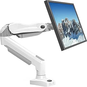 HUANUO Monitor Halterung Für 13 Bis 32 Zoll Bildschirme, Monitor Arm Mit Gasfeder in Weiß, Verstellbarer Monitorständer Für 9 Kg Schwere Computer Bildschirme, Vesa-Halterung Mit Klemme Und Tülle