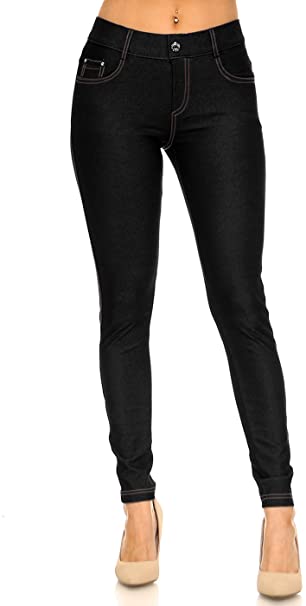 ICONOFLASH Women's Stretch Jeggings with Pockets Slimming Cotton Pull On Jean Like Leggings Regular-Plus Size