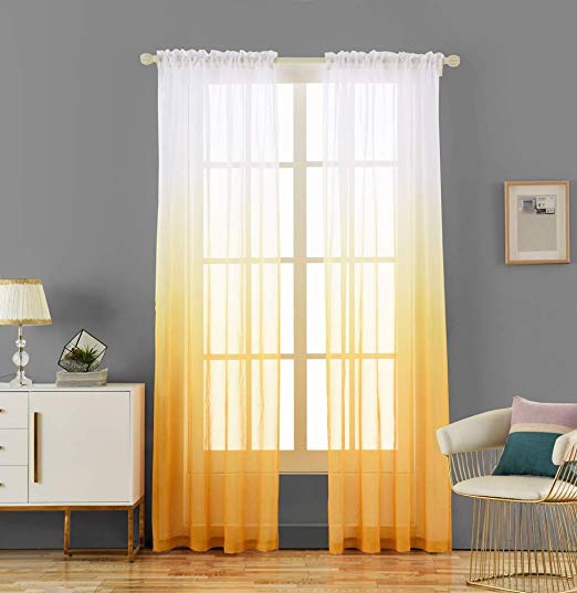 LoyoLady Ombre Sheer Curtains for Bedroom, Amber Ombre Voile Sheer Window Curtain Drapries, 52" W x 96" L - 2 Panels, Customization Available