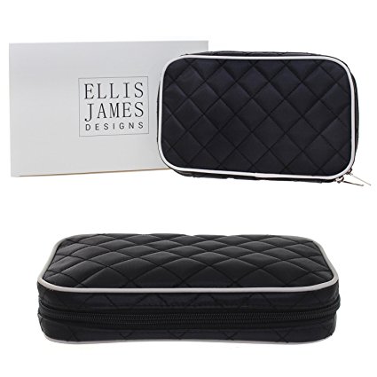 Ellis James Designs Quilted Travel Jewelry Organizer Bag Case (Black), Soft Padded Travel Jewelry Roll Pouch