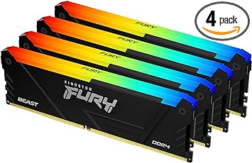 Kingston FURY Beast 64GB (4x16GB) 2666MT/s DDR4 CL16 Desktop Memory Kit of 4 | Intel XMP | AMD Ryzen | Plug n Play | RGB Infrared Syncing | KF426C16BB12AK4/64