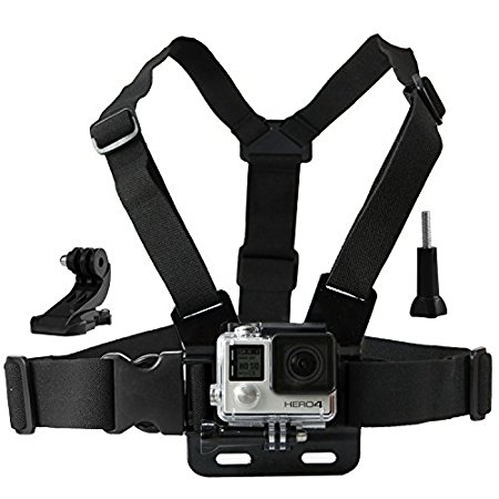 CamKix Chest Mount Harness for Gopro Hero 4, Session, Black, Silver, Hero  LCD, 3 , 3, 2, 1 - Fully Adjustable Chest Strap - Also Includes J-Hook / Thumbscrew / Storage Bag