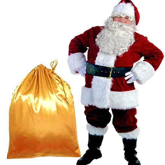 PrettyQueen Christmas Santa Claus Costume for Men Deluxe Velvet Santa Suit Adults Men