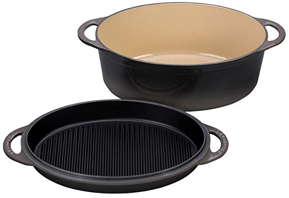 Le Creuset Cast Iron Oval Oven with Reversible Grill Pan Lid, 4 3/4 quart, Oyster