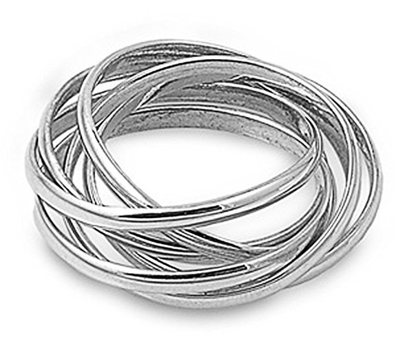 Sterling Silver Multi Plain Rings Interlocked Rolling Band Ring 7mm ( Size 5 to 10)