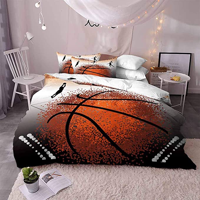 Damara Punctiform Basketball 3D Bedding Set (Duvet Cover Set  2 Pillowcases) Anti Allergy Print Duvet Cover Set Without Any Filling (2, Full)