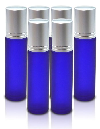 Glass Roll on Bottles Xpassion 10ml Aromatherapy Essential Oil Roller Bottles with Metal Ball & Brushed Aluminum Cap Set of 6