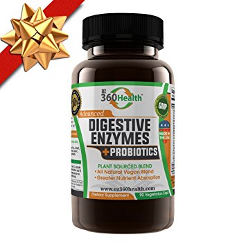 Oz360 Health Natural Gluten Free Digestive Enzymes with Probiotics - 90 Vegetarian Capsules