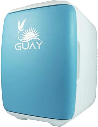 Guay Outdoors Portable Thermoelectric Mini Fridge Cooler and Warmer – 4 Liter/6 can. AC/DC Great for Car, Travels, Dorm, Camping and Bedroom - Blue