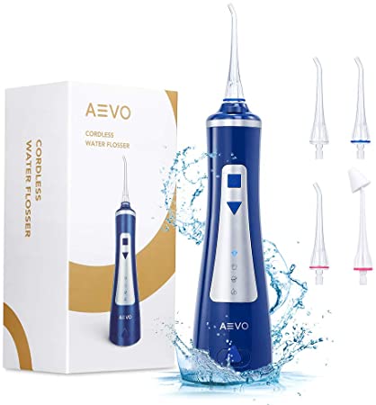 AEVO Cordless Water Flosser, Dental/Oral Irrigator [Portable & Rechargeable] [IPX7 Waterproof] [4 Modes] Water Flosser with 240 ml Cleanable Water Tank for Home & Travel, Braces & Bridge Care, Blue