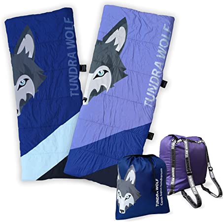 Tundra Wolf Kids’ Sleeping Bag - Unique Glow in The Dark Zip for Foot Opening